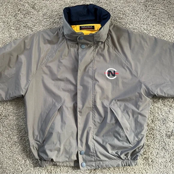🔴Nautica Reversible Jacket Size Medium Gray And Yellow Wu-Tang